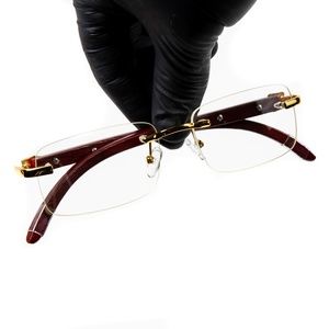 Men's Woodgrain Gold Frame Clear Lens Rimless Glasses